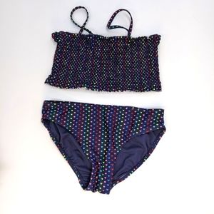 Gap Kids Swimsuit Mulit color heart print on navy Smocked Top sz L NWOT